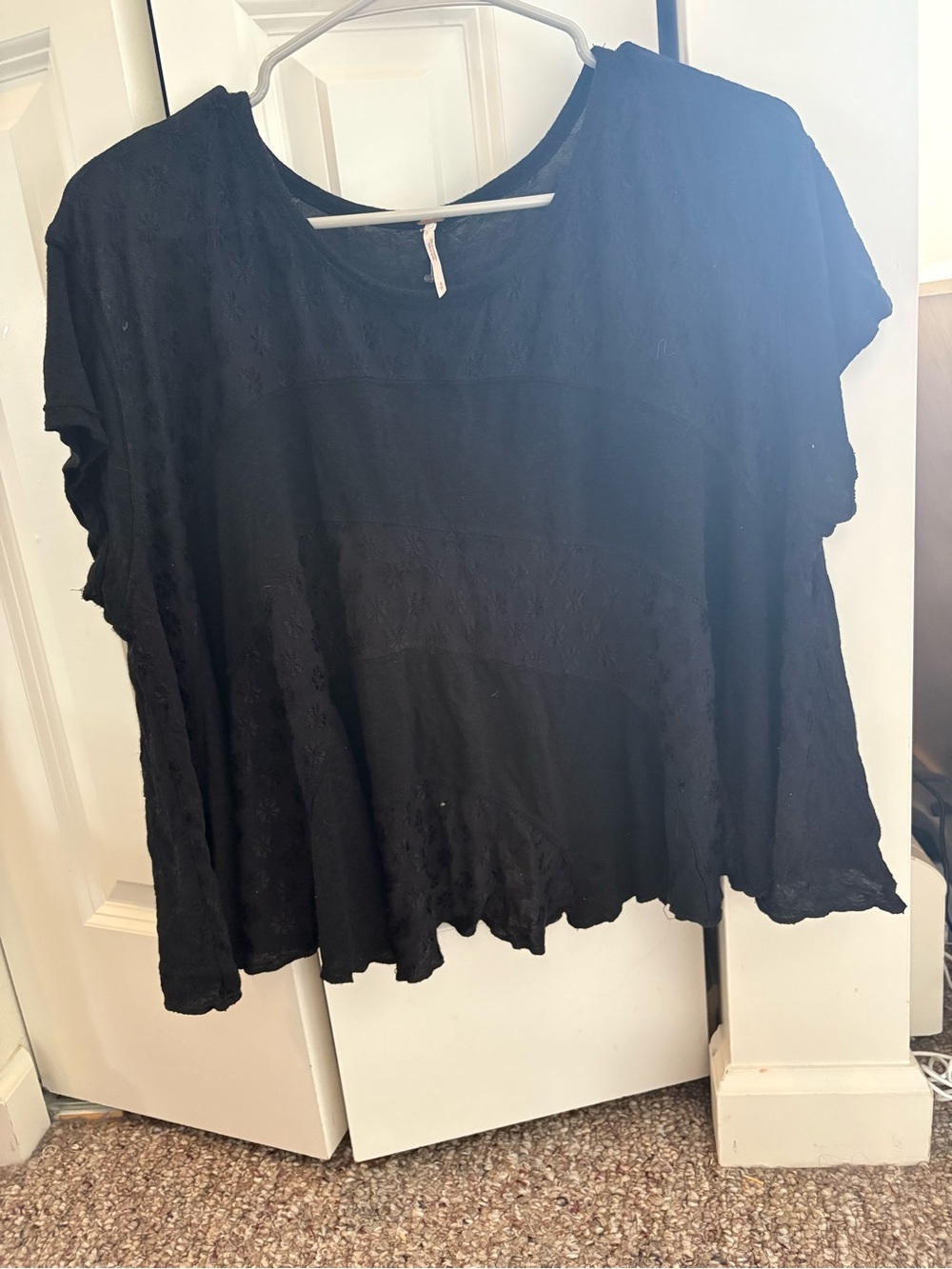 Free People Black Short Sleeve Lace Panel Tunic